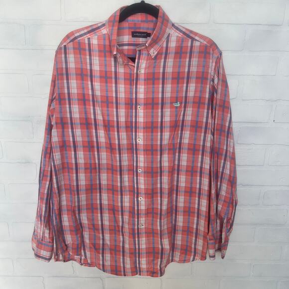 Southern Marsh Men's Pink Blue White Long Sleeve Button Down Plaid -sz M - Picture 1 of 6